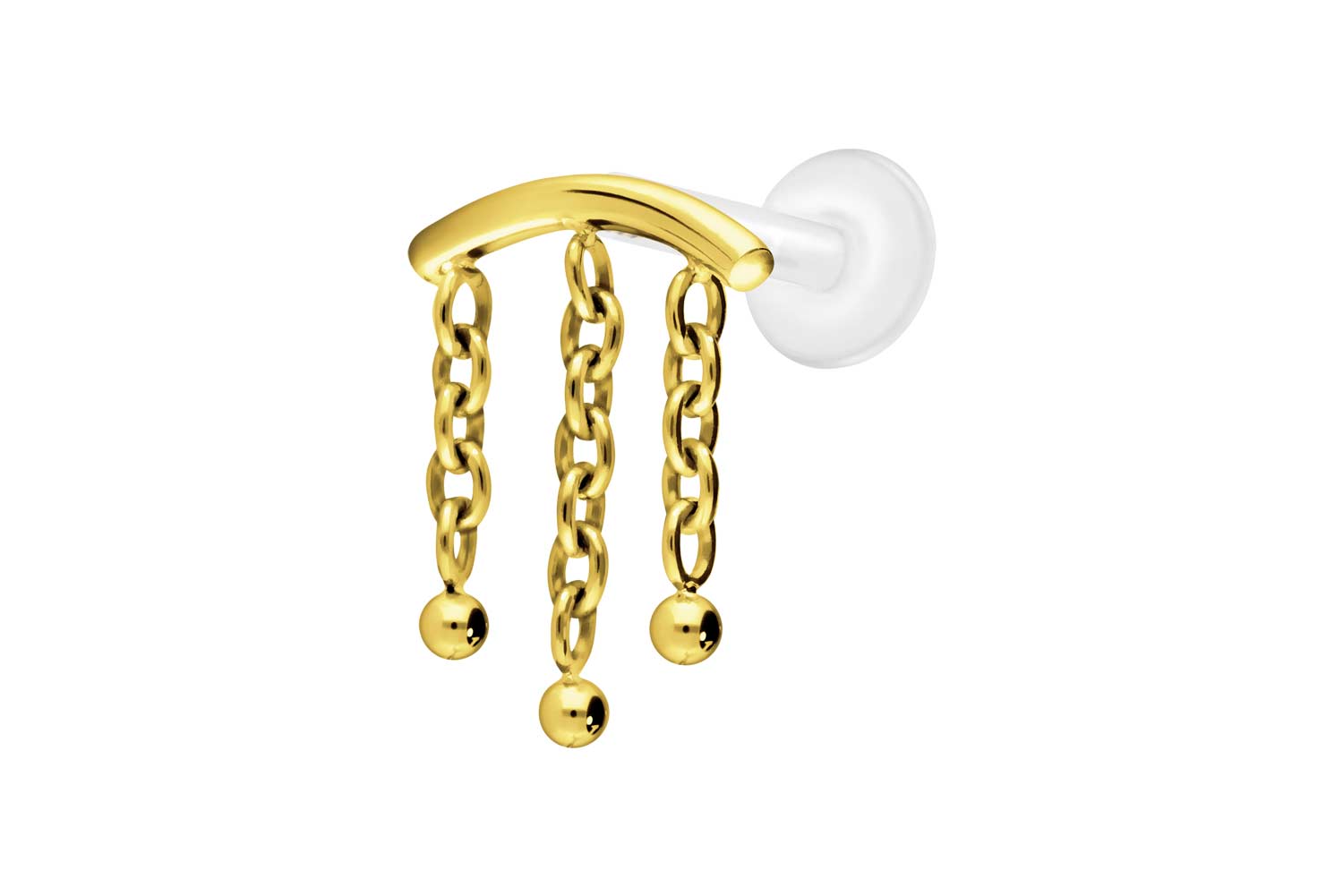 PTFE Labret Piercing mit Innengewinde + Titan-Aufsatz BOGEN + 3 KETTEN